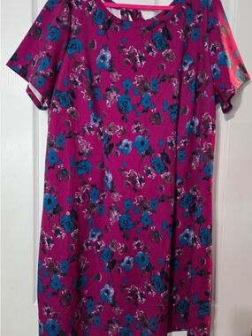 Lane Bryant Magenta Floral Midi Dress with Teal Blue Accents Size 18/20